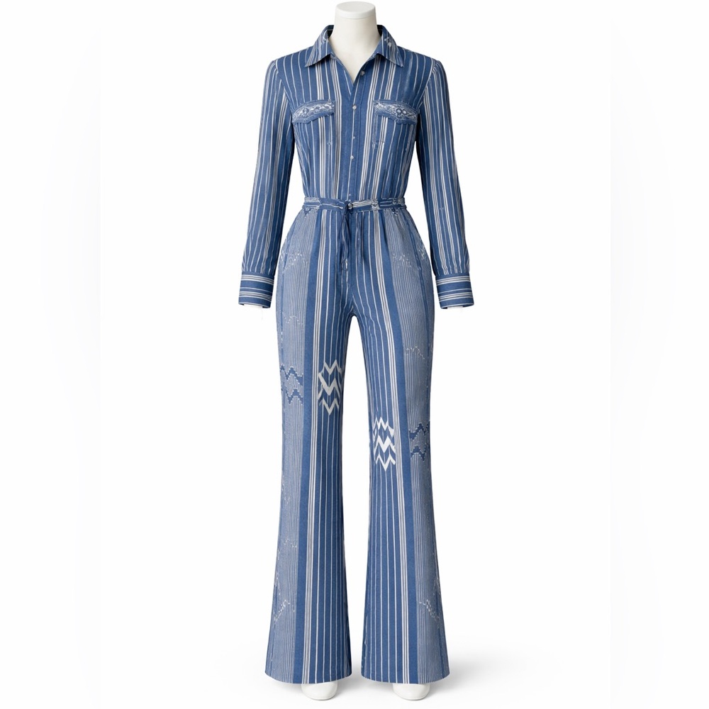 One Teaspoon Indigo boho Patterned Jumpsuit SZ S MSRP $230